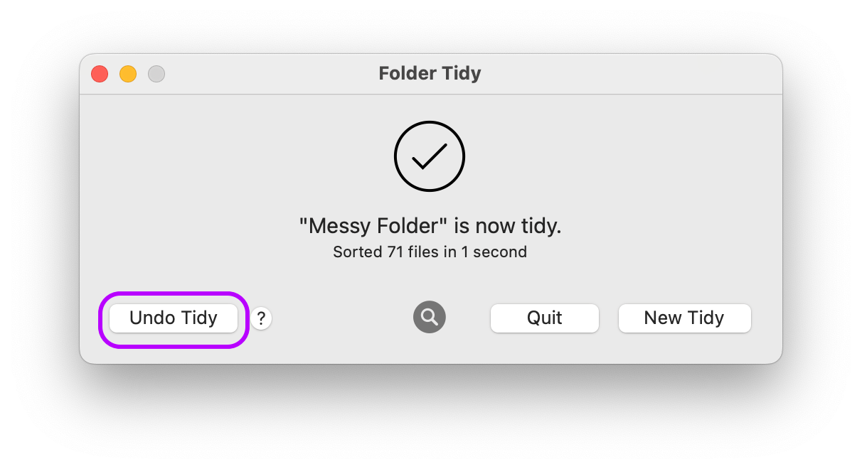 The tidy operation has completed, and the undo feature is available if needed.